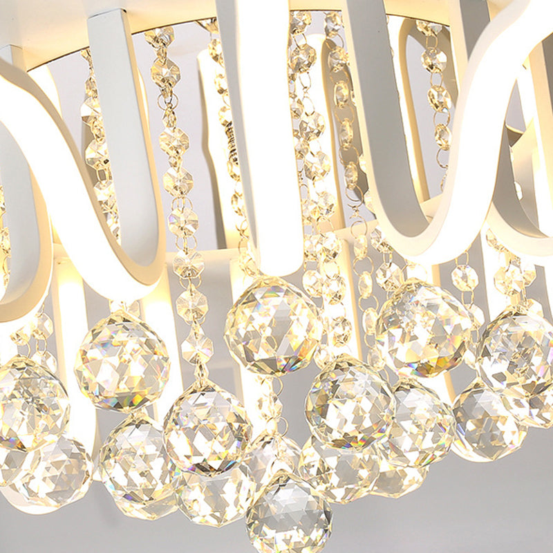Curved Acrylic Flush Mount LED Ceiling Lamp in White: Simple, Modern Design (27"/31.5" W, Warm/White Light) for Living Room
