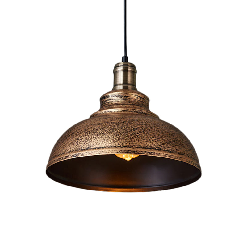 Plafonnier suspendu métallique de style industriel - 12"/14"/16" de diamètre, 1 lampe, abat-jour en forme de bol, intérieur noir/blanc