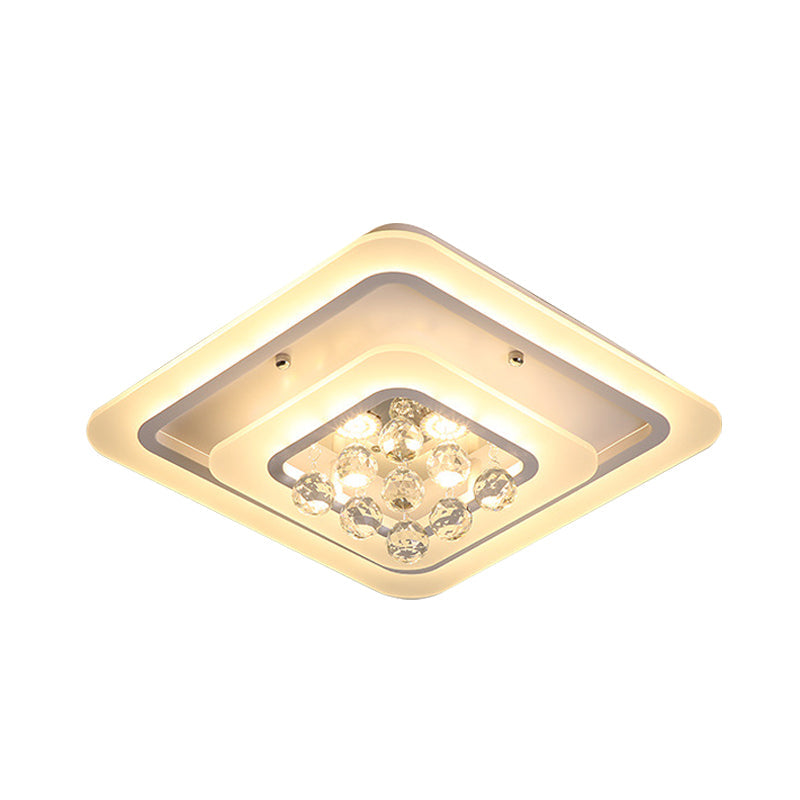 Square Crystal LED Flush Ceiling Light - 19.5"/23.5"/27.5" Sizes - Modern White Design - Warm/White Light Available
