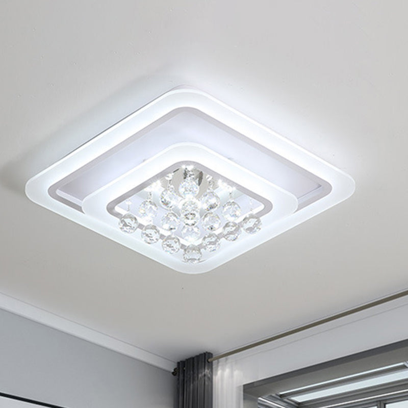 Square Crystal LED Flush Ceiling Light - 19.5"/23.5"/27.5" Sizes - Modern White Design - Warm/White Light Available