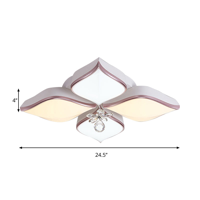 Modern 24.5"/25.5" Flush Mount LED Light with Clear Crystal Accent in Warm/White Light, Petal Design