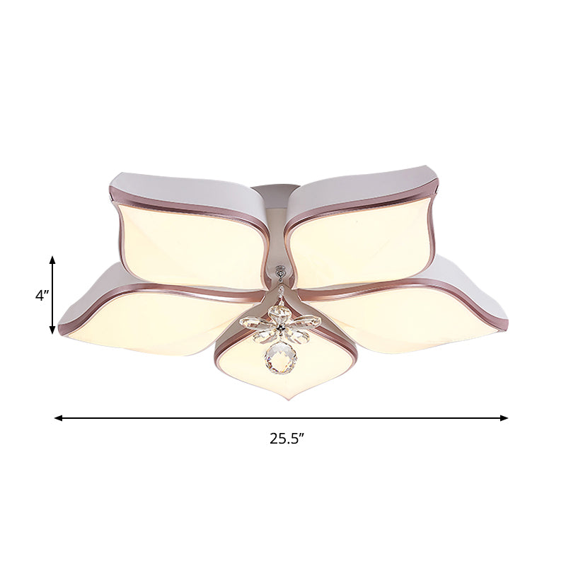 Modern 24.5"/25.5" Flush Mount LED Light with Clear Crystal Accent in Warm/White Light, Petal Design