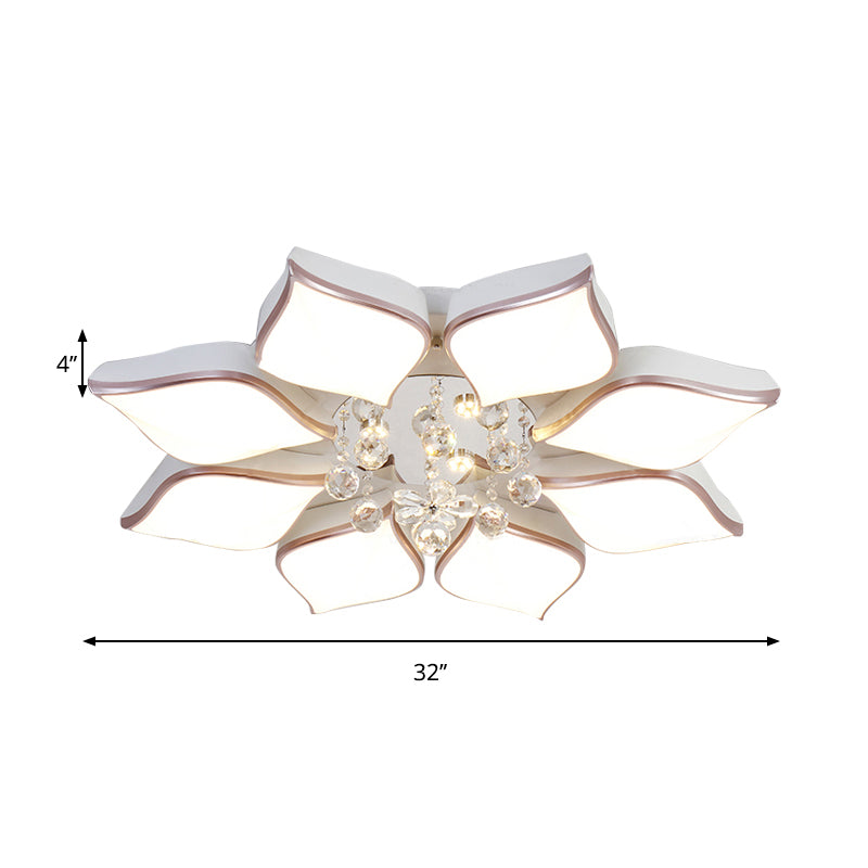Modern 24.5"/25.5" Flush Mount LED Light with Clear Crystal Accent in Warm/White Light, Petal Design