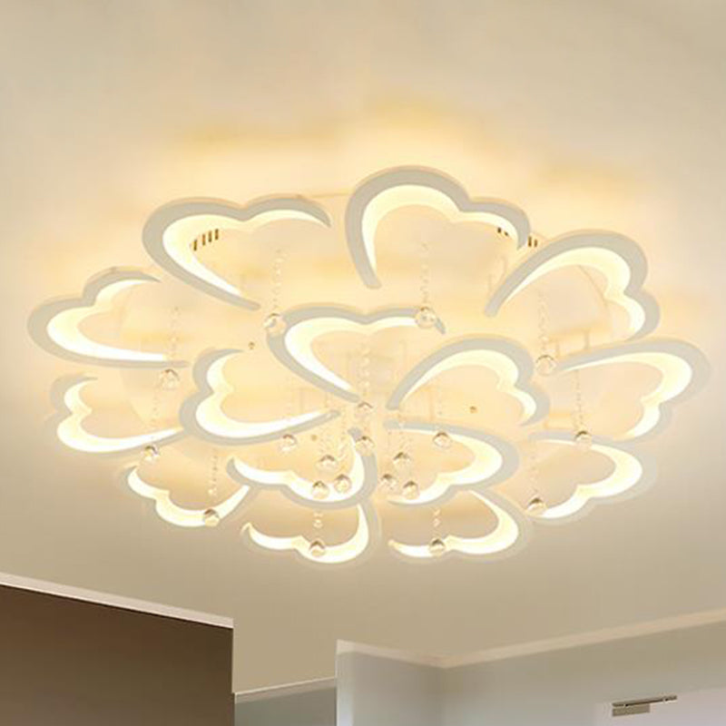 Heart-Shaped Acrylic Flush Mount Light Fixture with 5/15 Lights in Warm/White/3 Color for Living Room (23"/43" Width)