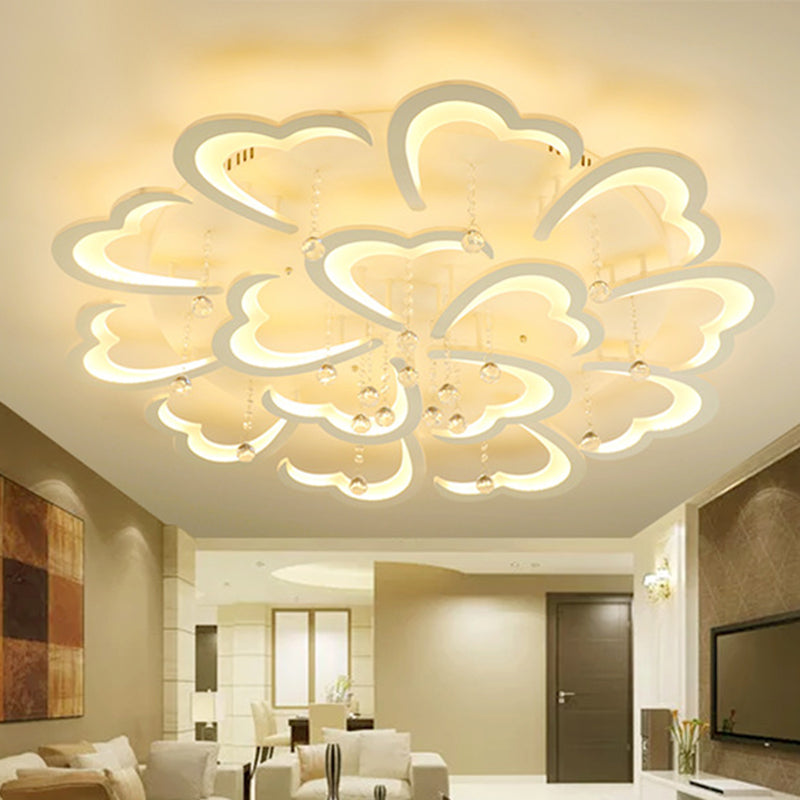 Heart-Shaped Acrylic Flush Mount Light Fixture with 5/15 Lights in Warm/White/3 Color for Living Room (23"/43" Width)