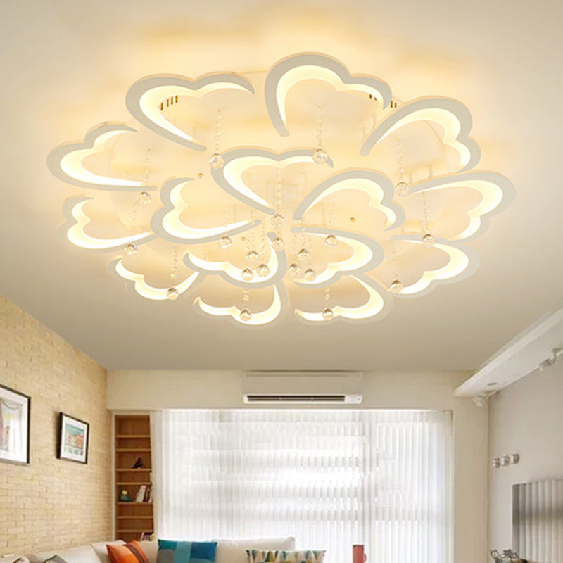 Heart-Shaped Acrylic Flush Mount Light Fixture with 5/15 Lights in Warm/White/3 Color for Living Room (23"/43" Width)