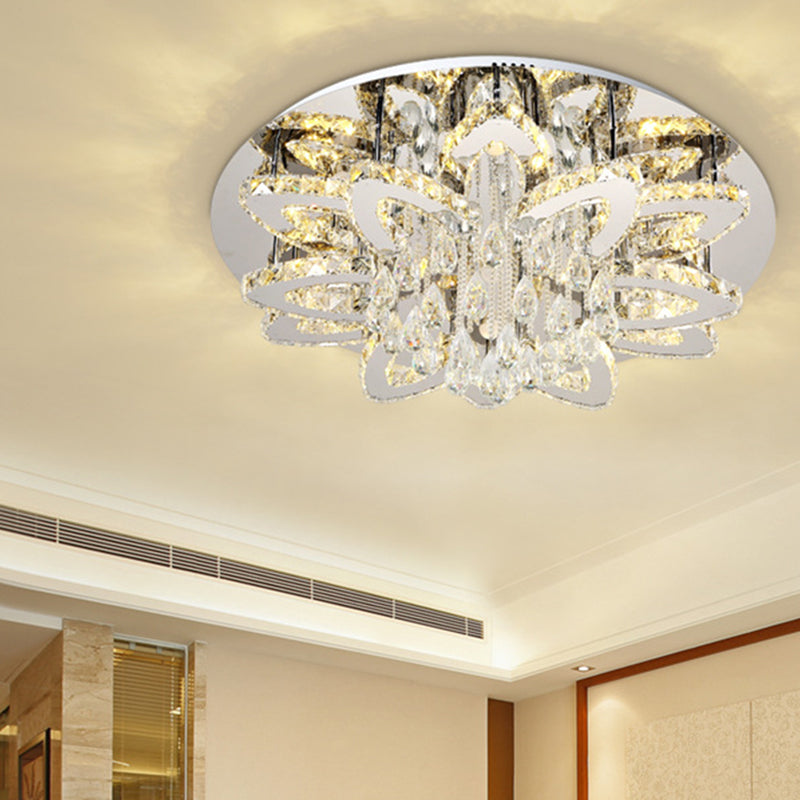LED Crystal Blossom Ceiling Light - Remote Control Dimming, Modern Chrome Finish for Living Room - 19.5"/23.5" Sizes and 2 Color Options