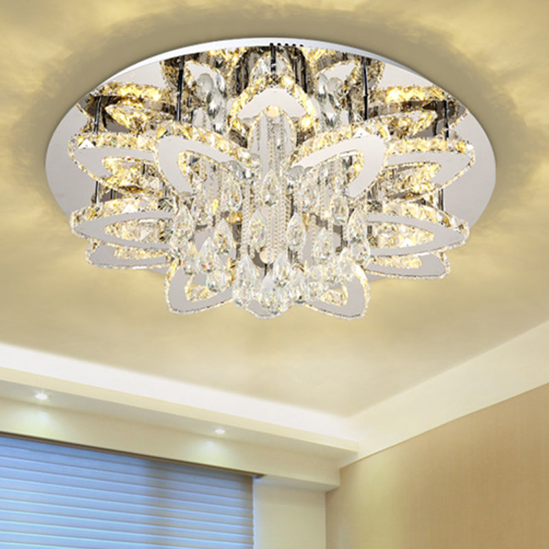 LED Crystal Blossom Ceiling Light - Remote Control Dimming, Modern Chrome Finish for Living Room - 19.5"/23.5" Sizes and 2 Color Options