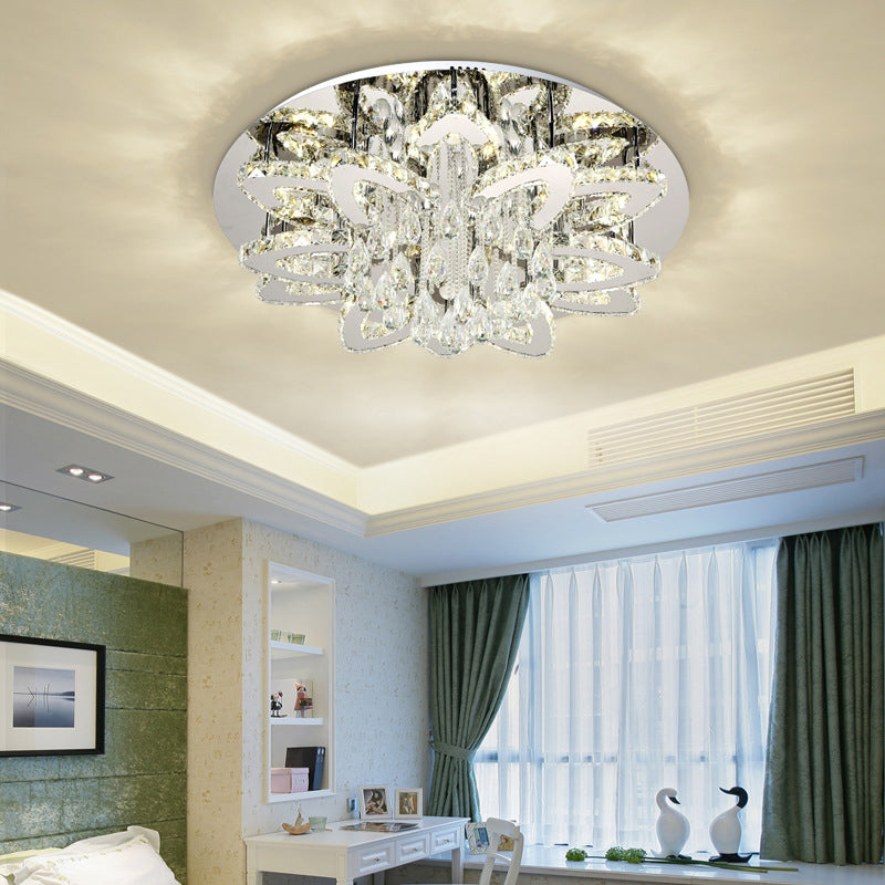LED Crystal Blossom Ceiling Light - Remote Control Dimming, Modern Chrome Finish for Living Room - 19.5"/23.5" Sizes and 2 Color Options