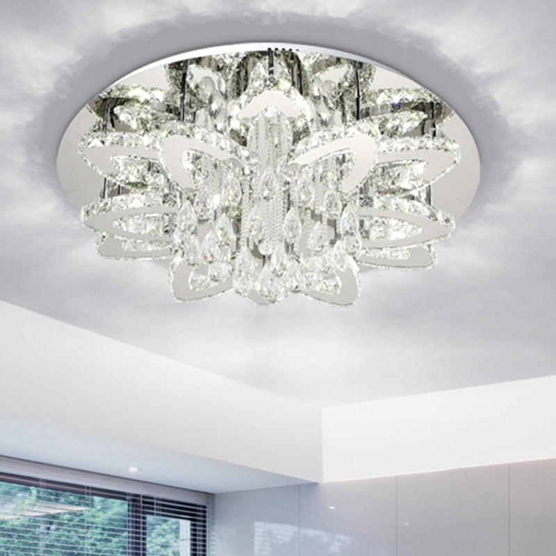 LED Crystal Blossom Ceiling Light - Remote Control Dimming, Modern Chrome Finish for Living Room - 19.5"/23.5" Sizes and 2 Color Options