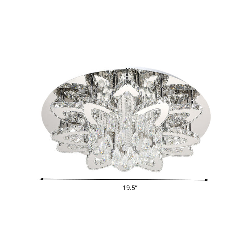 LED Crystal Blossom Ceiling Light - Remote Control Dimming, Modern Chrome Finish for Living Room - 19.5"/23.5" Sizes and 2 Color Options