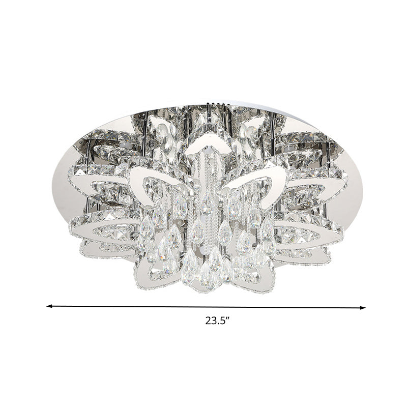 LED Crystal Blossom Ceiling Light - Remote Control Dimming, Modern Chrome Finish for Living Room - 19.5"/23.5" Sizes and 2 Color Options