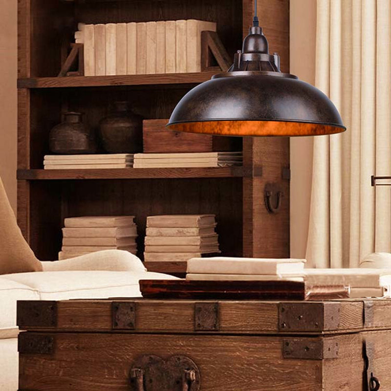 Vintage Industrial Metallic Bowl Shade Ceiling Light - Black/Rust Finish For Study Room Rust