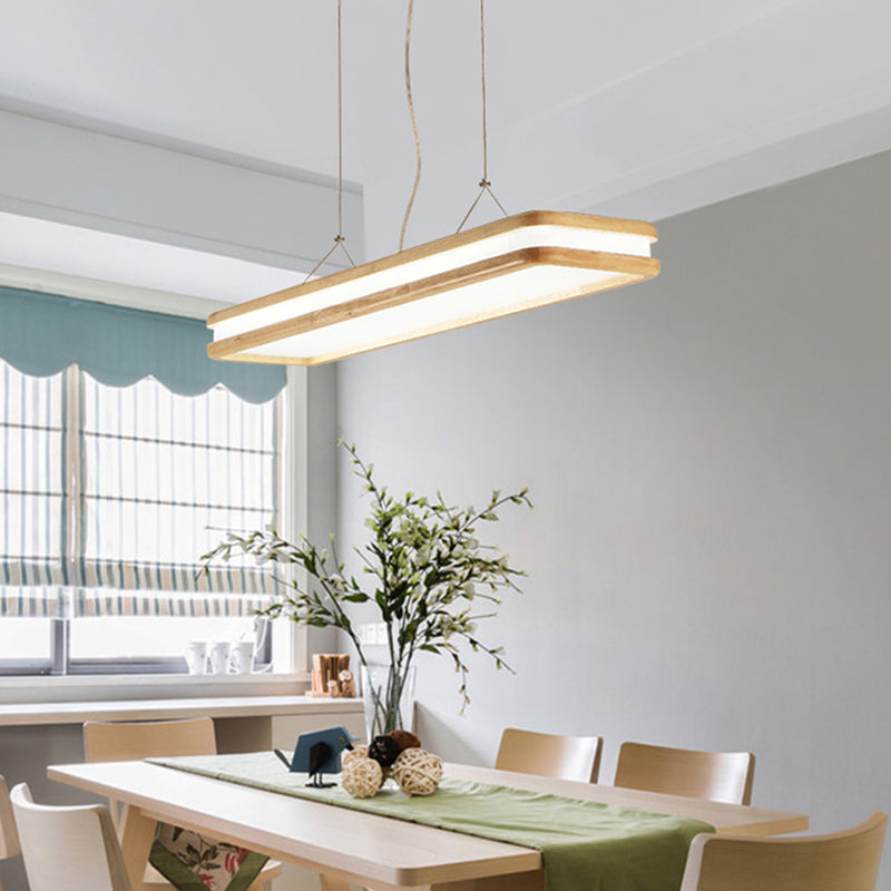 Minimalist Led Wood Rectangular Hanging Island Lamp - Acrylic Ceiling Suspension For Dinners