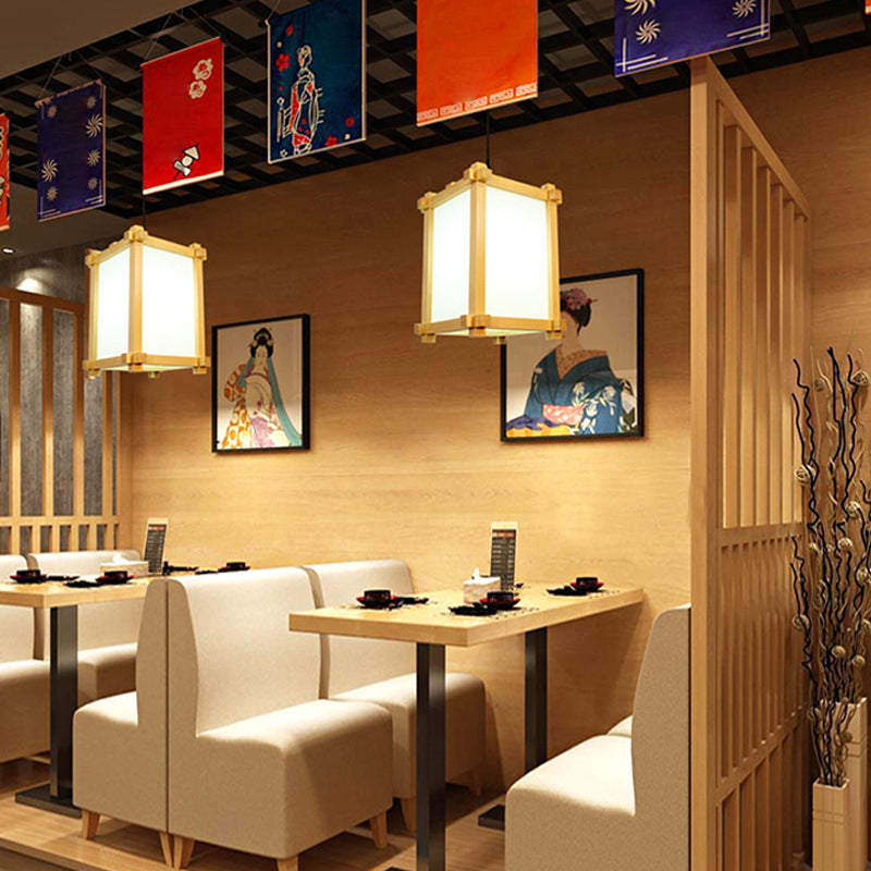 Japanese Wood Pendant Ceiling Light - Natural Finish | Ideal For Restaurants