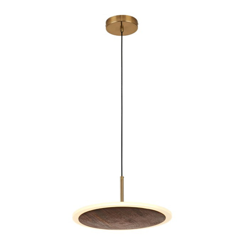 Modern Round Brown Walnut Wood Pendant Light - Simple Led Hanging Lamp For Living Room / 11.5 Third