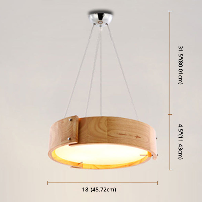 Simple Wood Hanging Drum Light For Modern Restaurants