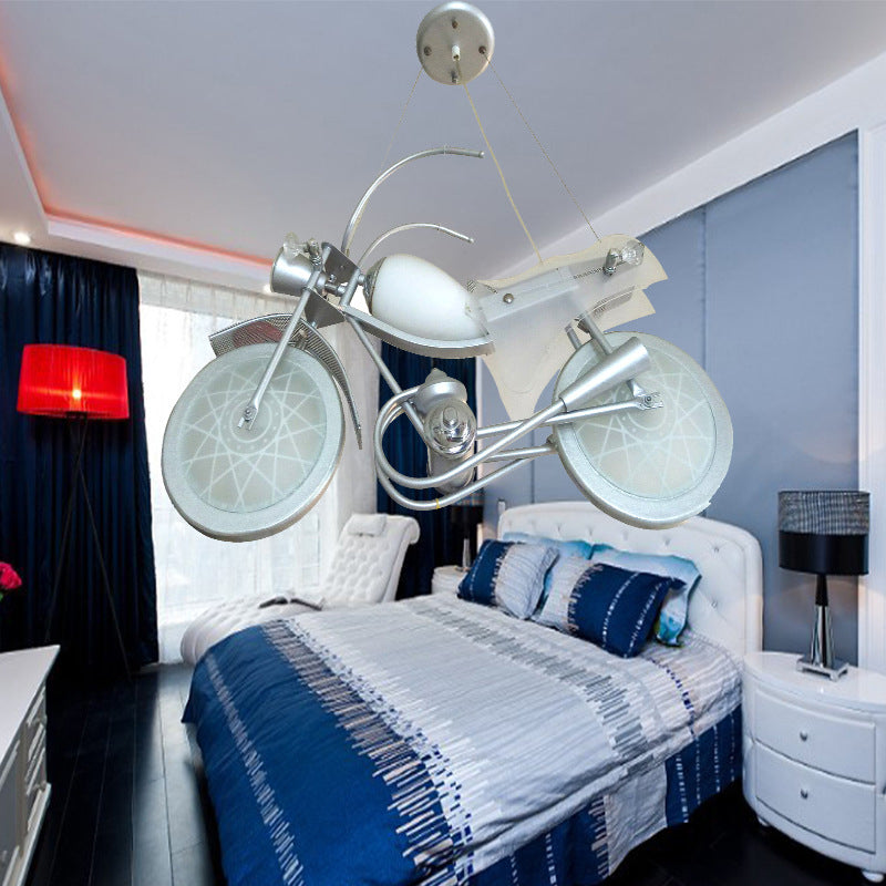 Cartoon Motorcycle Pendant Light - Modern Blue Creative Hanging Lamp For Kids Bedroom (3 Lights)