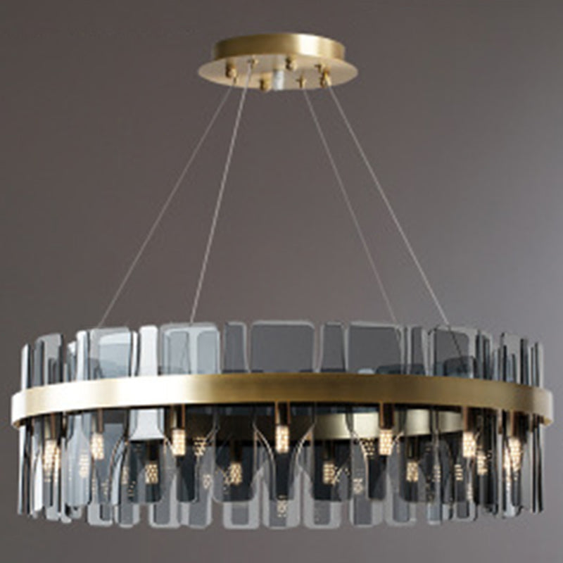 Modern Minimalist Smoked Glass Gold Pendant Lamp - Stylish Living Room Ceiling Light