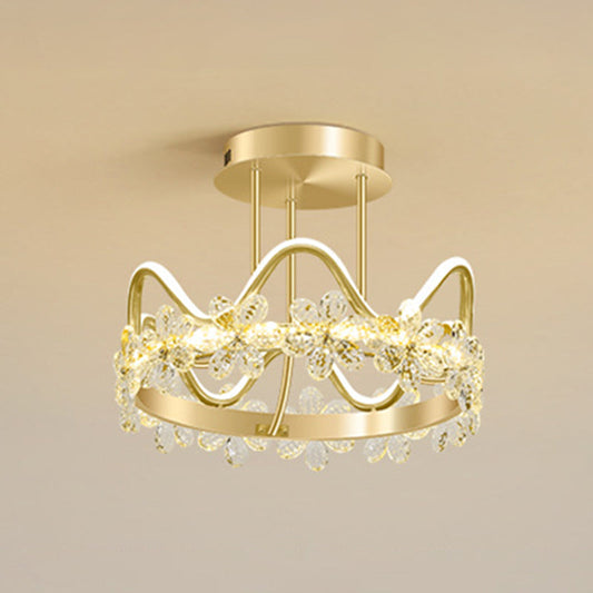 Minimalist Gold Led Ceiling Light With Crystal Flower Design For Bedroom / 17 Warm