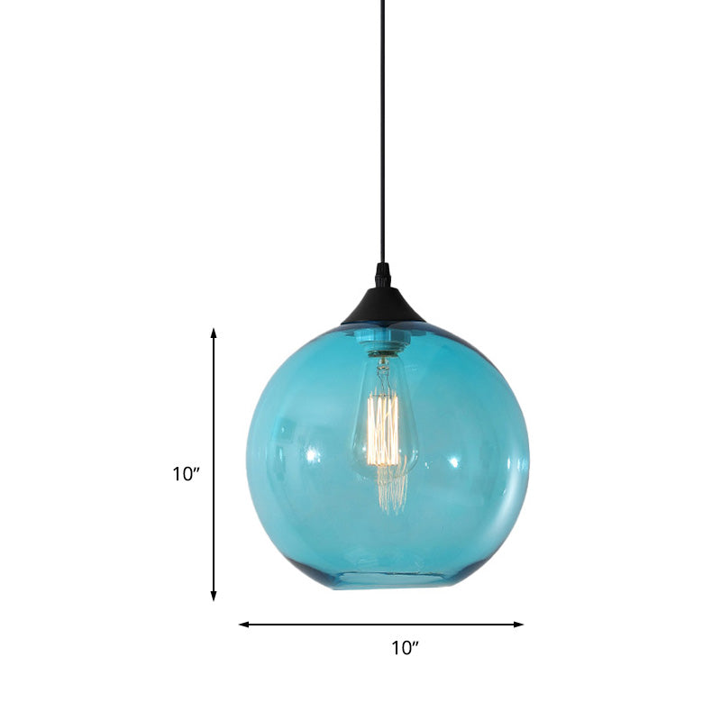 Dining Room Globe Pendant Ceiling Light - Macaron Glass, Clear/Coffee/Red, 1 Head Hanging Lamp