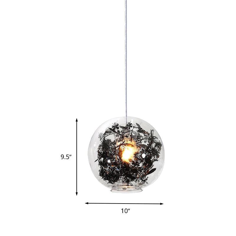 Modern Clear Glass Pendant Ceiling Light with Black Plant Design Inside