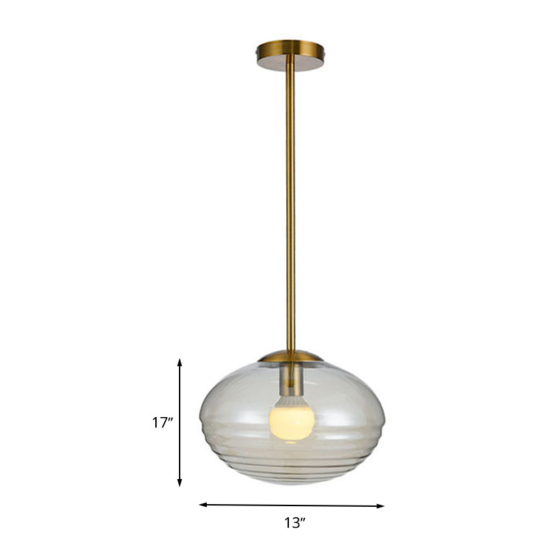 Postmodern 1-Head Gold Hanging Lamp with Clear Prism Glass and Oval Ceiling Mount