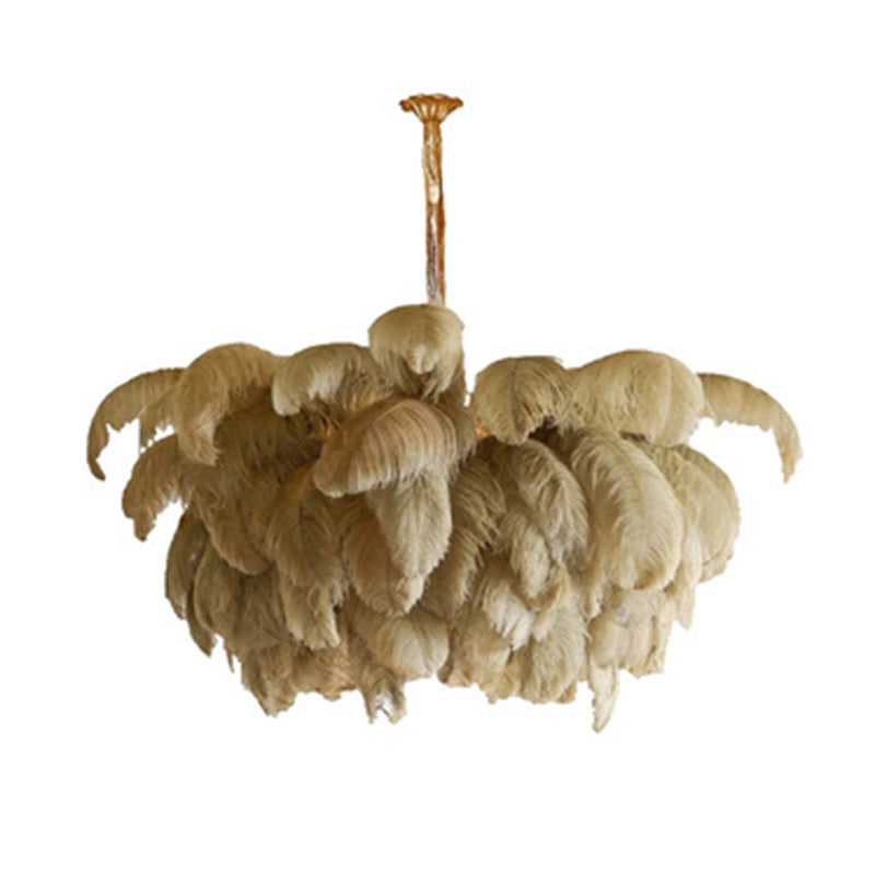 Modern Nordic 5-Light Ostrich Feather Ceiling Chandelier For Bedroom
