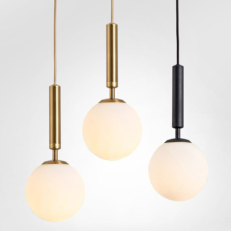 Mid-Century Modern White Glass Sphere Pendant Lighting - Ideal For Restaurants