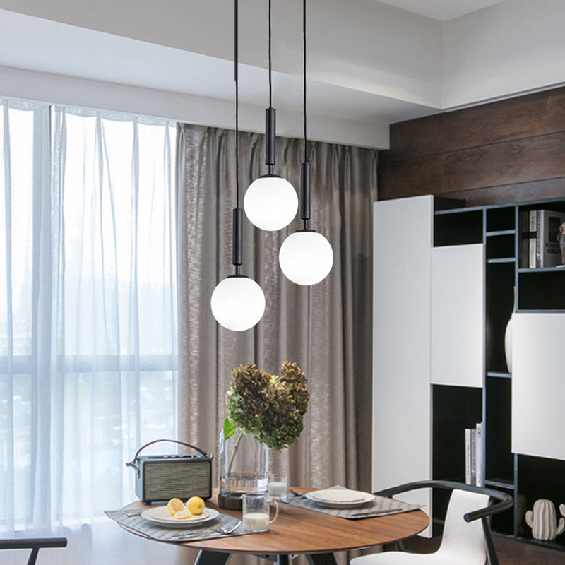 Mid-Century Modern White Glass Sphere Pendant Lighting - Ideal For Restaurants