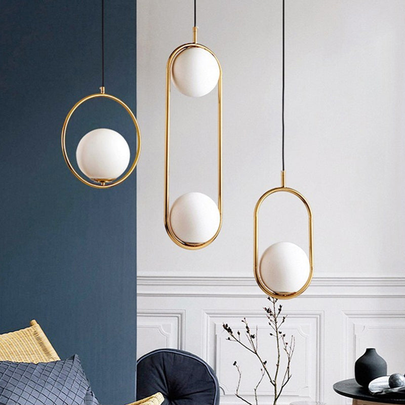 Mid-Century Modern White Glass Hanging Pendant Light For Bedroom - 1-Light Fixture