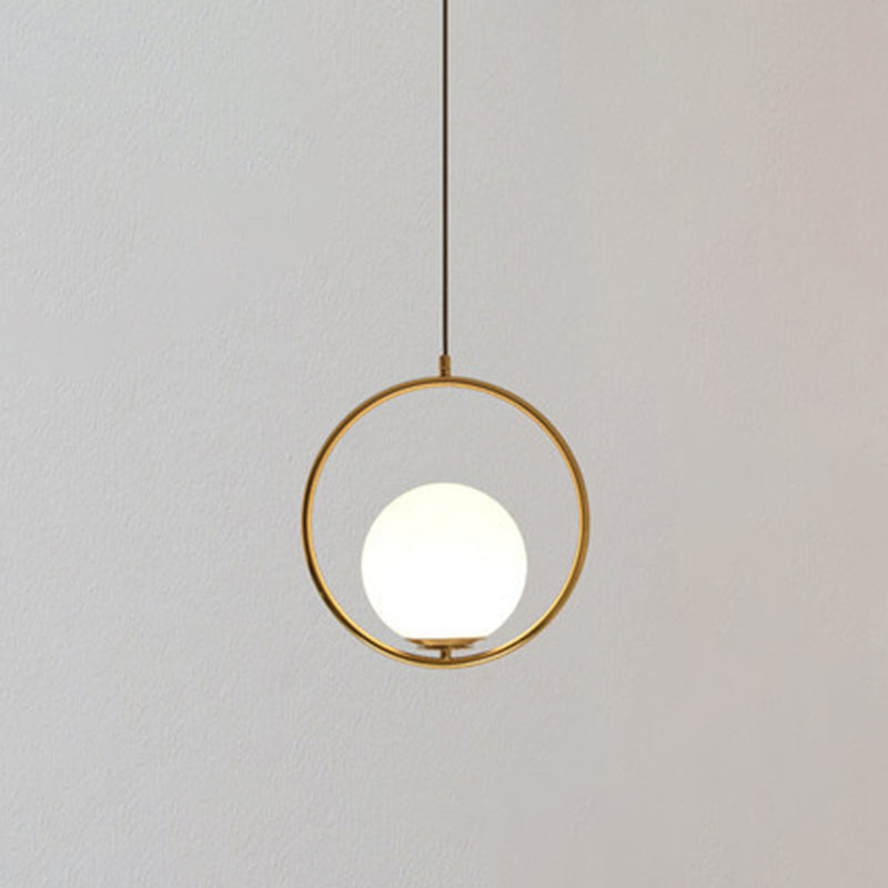 Mid-Century Modern White Glass Hanging Pendant Light For Bedroom - 1-Light Fixture