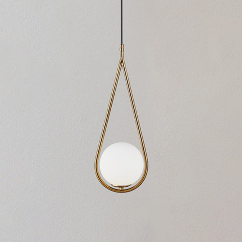 Mid-Century Modern White Glass Hanging Pendant Light For Bedroom - 1-Light Fixture
