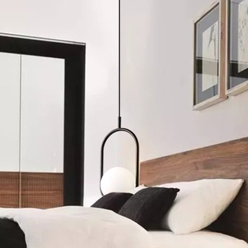 Mid-Century Modern White Glass Hanging Pendant Light For Bedroom - 1-Light Fixture