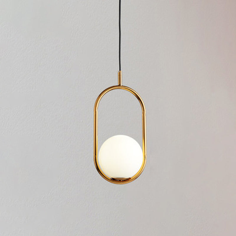 Mid-Century Modern White Glass Hanging Pendant Light For Bedroom - 1-Light Fixture