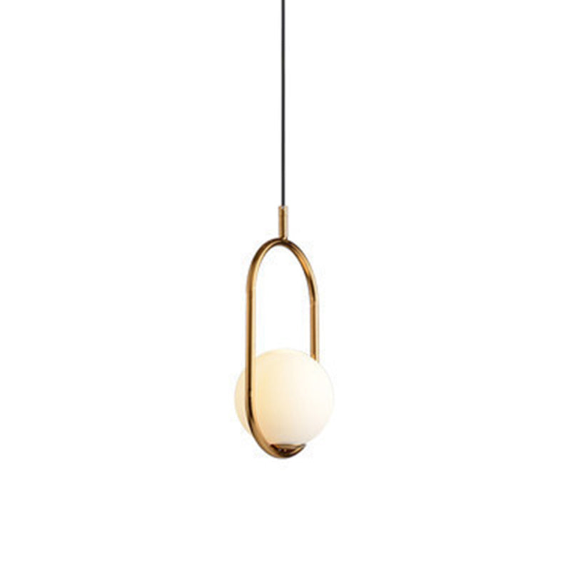 Mid-Century Modern White Glass Hanging Pendant Light For Bedroom - 1-Light Fixture