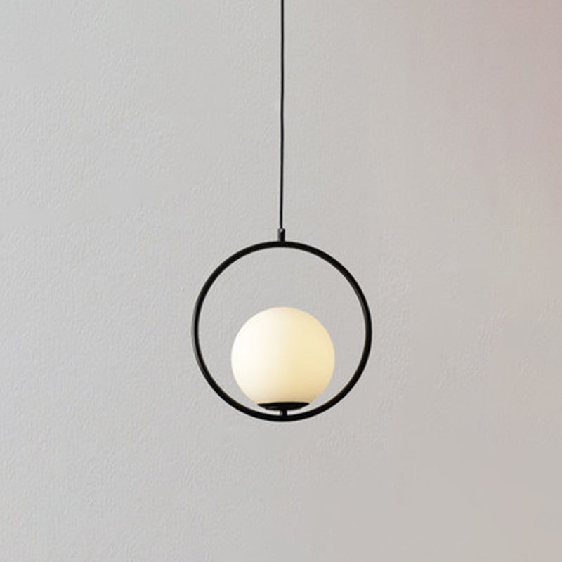 Mid-Century Modern White Glass Hanging Pendant Light For Bedroom - 1-Light Fixture