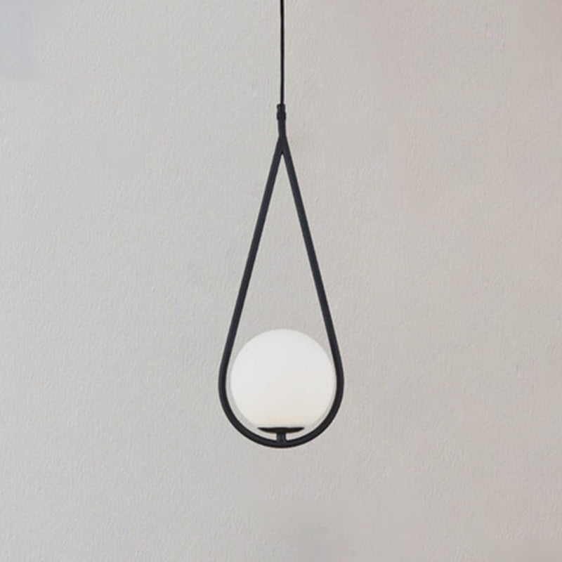 Mid-Century Modern White Glass Hanging Pendant Light For Bedroom - 1-Light Fixture