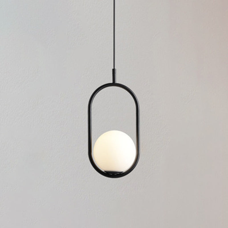 Mid-Century Modern White Glass Hanging Pendant Light For Bedroom - 1-Light Fixture