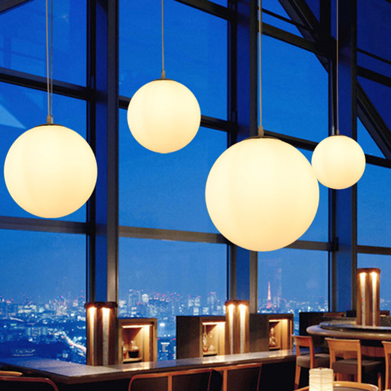 Modern Simple White Glass Round Ceiling Light For Restaurants - 1 Fixture