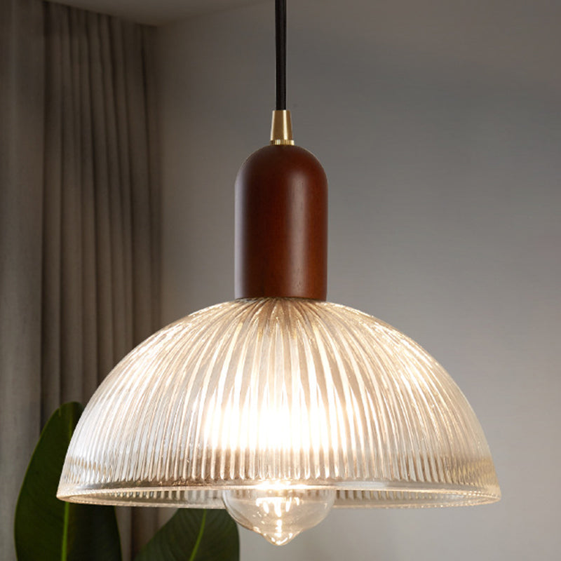 Vintage Ribbed Glass Bowl Pendant Light For Restaurants