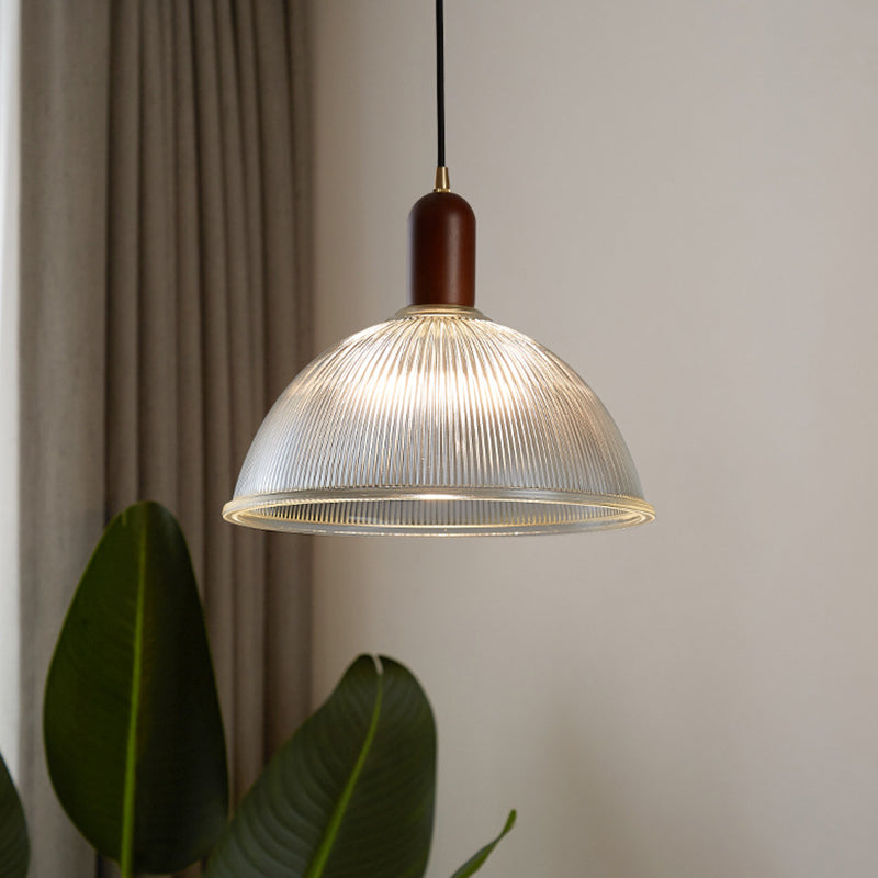 Vintage Ribbed Glass Bowl Pendant Light For Restaurants