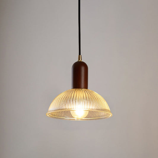 Vintage Ribbed Glass Bowl Pendant Light For Restaurants Clear / 8.5