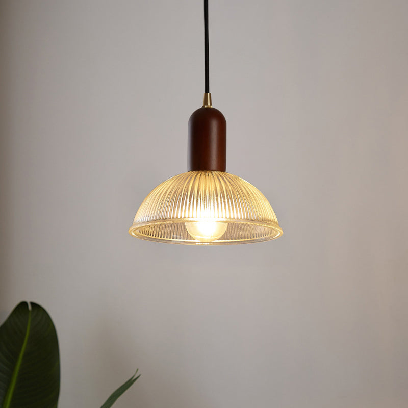 Vintage Ribbed Glass Bowl Pendant Light For Restaurants