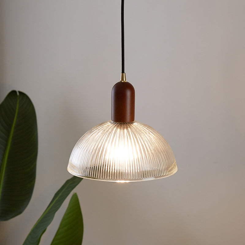 Vintage Ribbed Glass Bowl Pendant Light For Restaurants