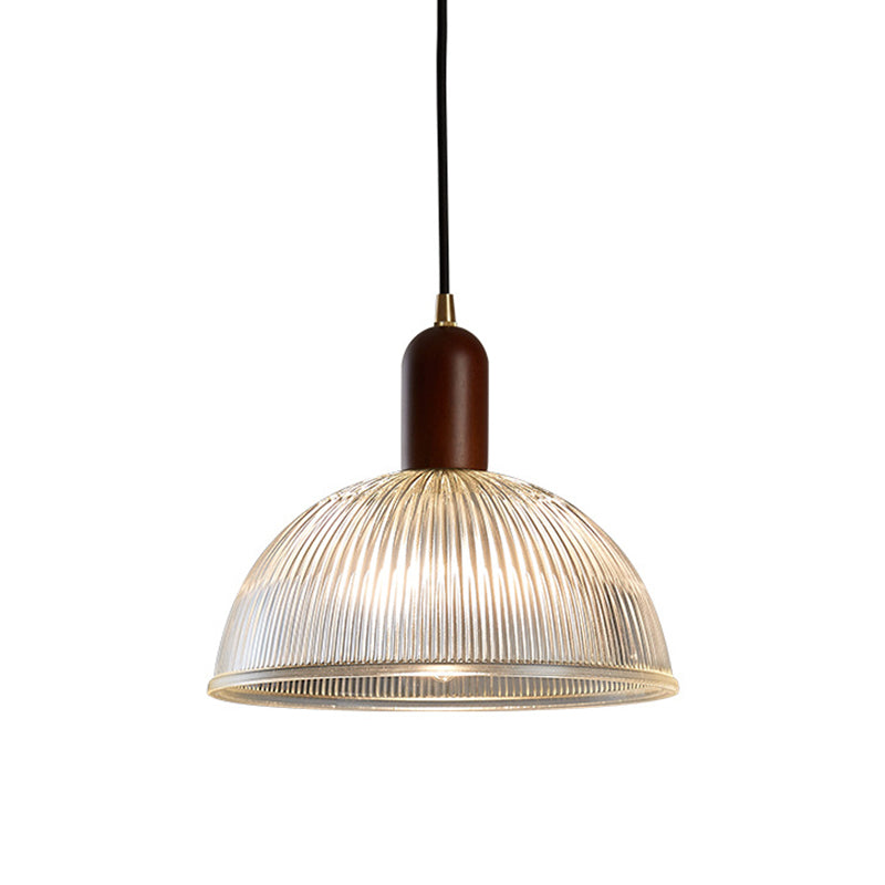 Vintage Ribbed Glass Bowl Pendant Light For Restaurants