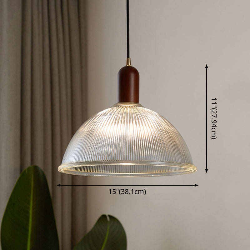Vintage Ribbed Glass Bowl Pendant Light For Restaurants