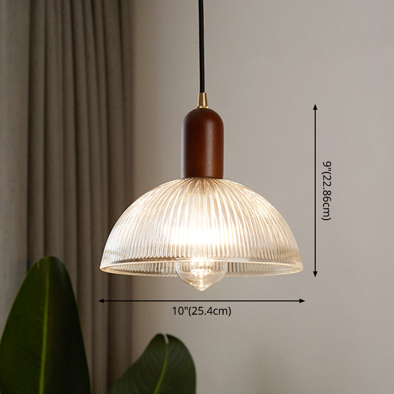 Vintage Ribbed Glass Bowl Pendant Light For Restaurants