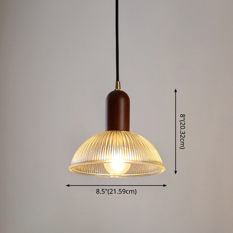 Vintage Ribbed Glass Bowl Pendant Light For Restaurants