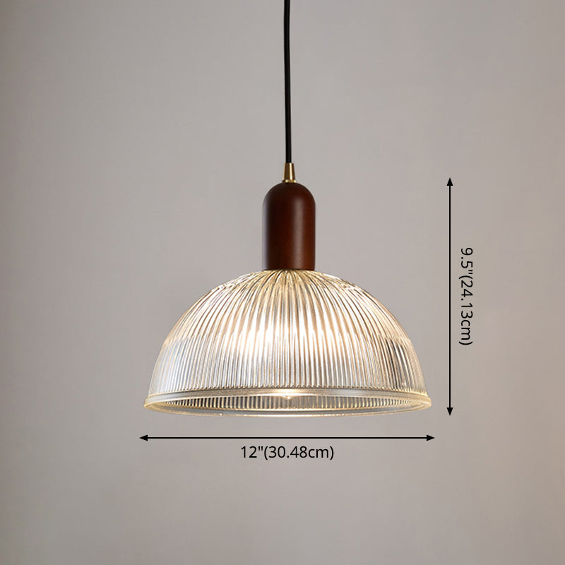 Vintage Ribbed Glass Bowl Pendant Light For Restaurants